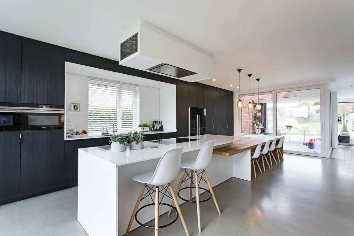 modern kitchen with concrete floors