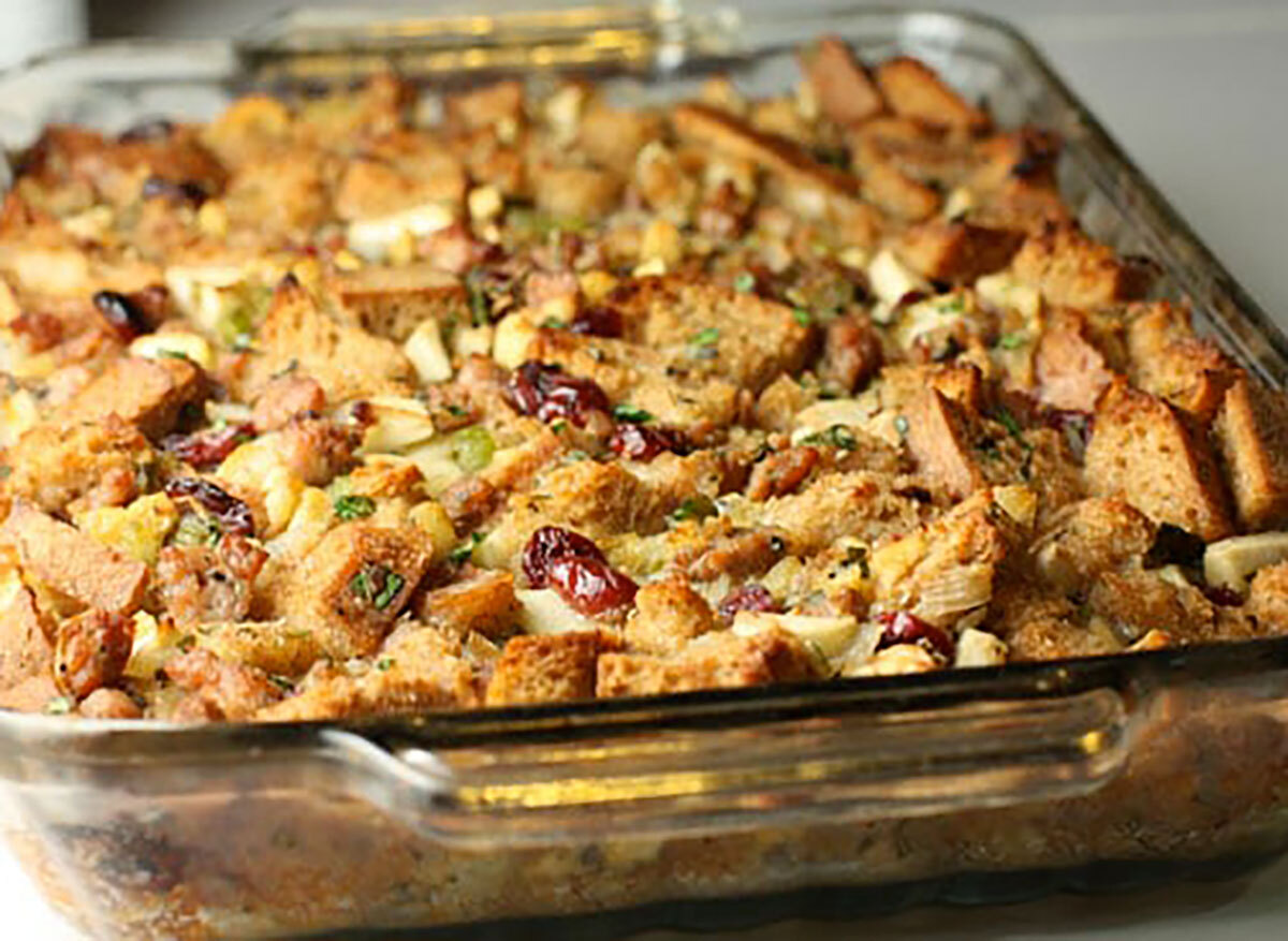 chestnut stuffing in baking dish