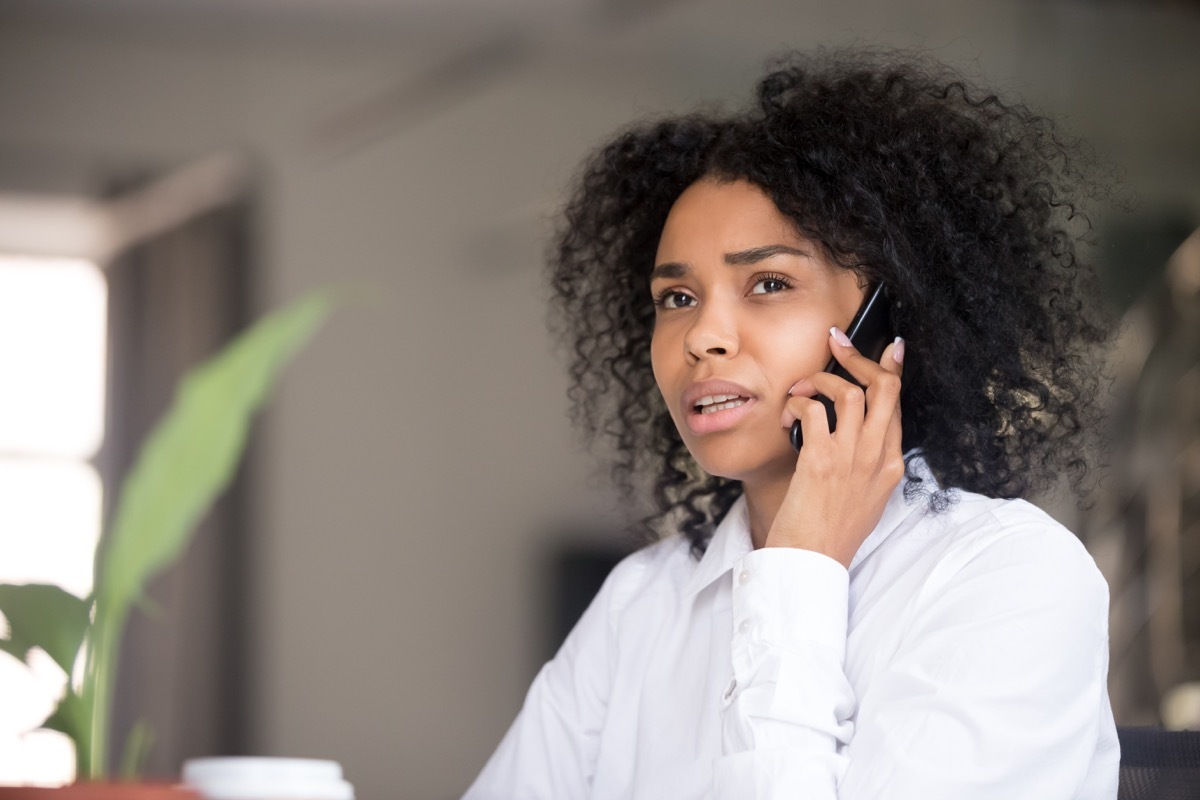 Woman concerned on phone call