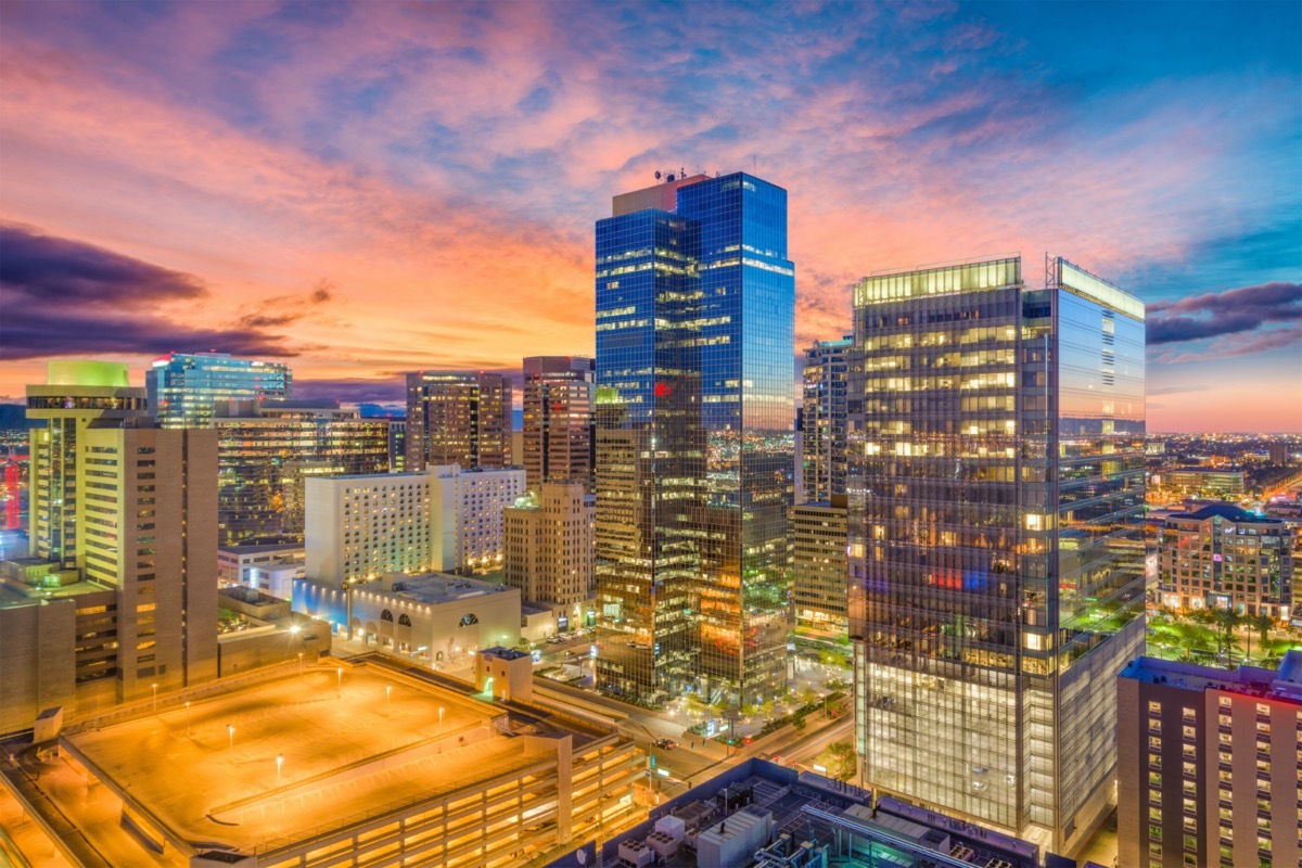 Phoenix, Arizona, USA cityscape in downtown at sunset.