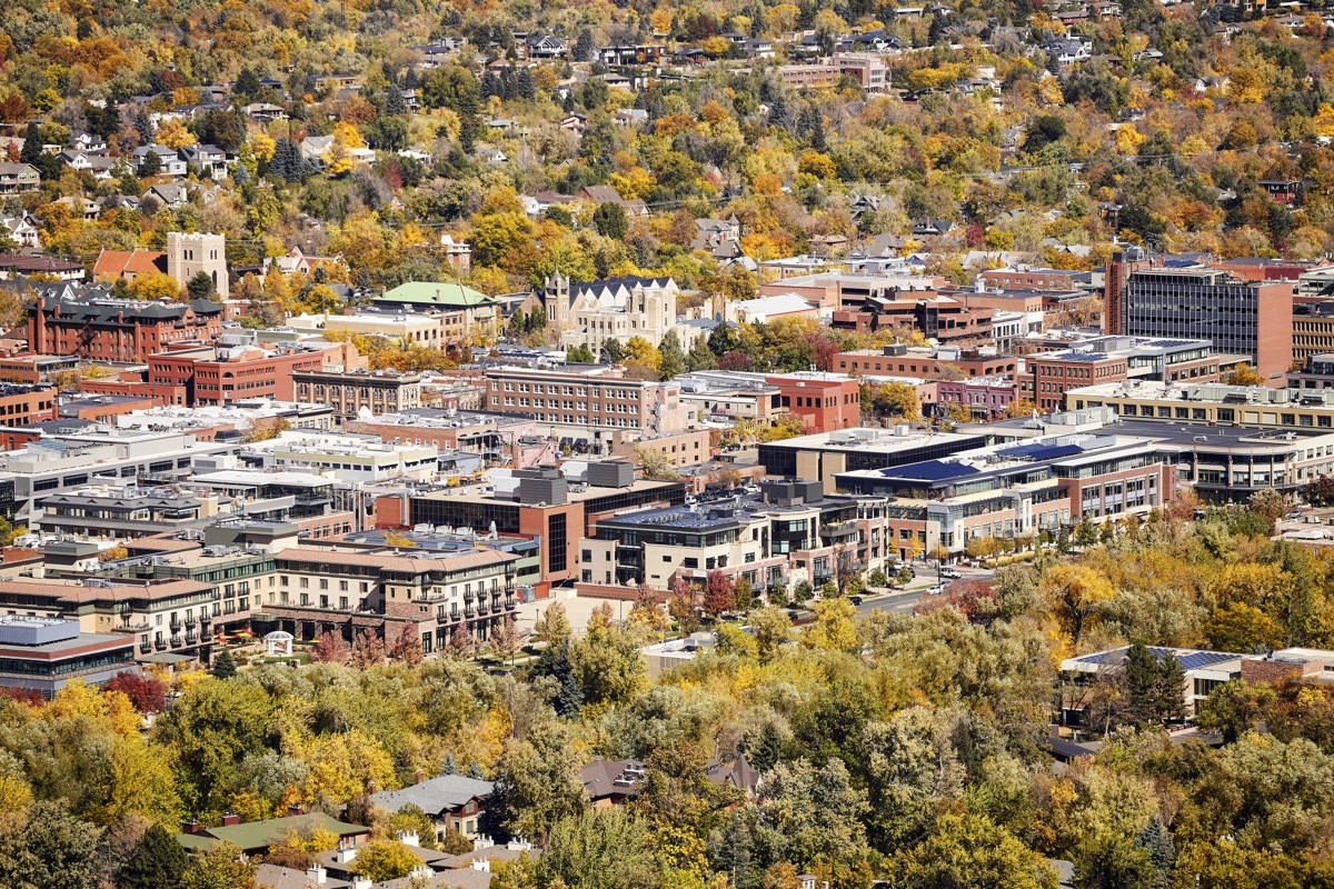 Aerial picture of Boulder City in autumn, Colorado, USA.