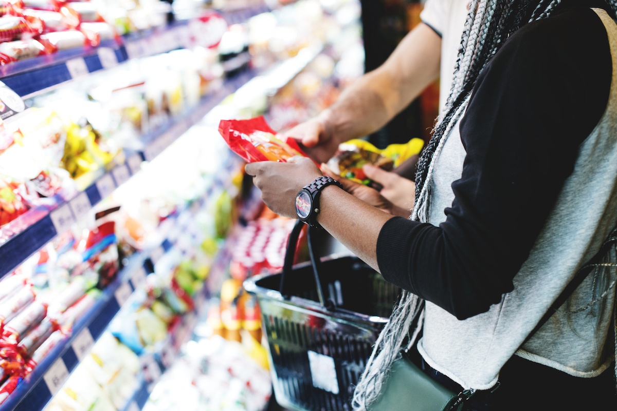 Closeup of a couple shopping for food