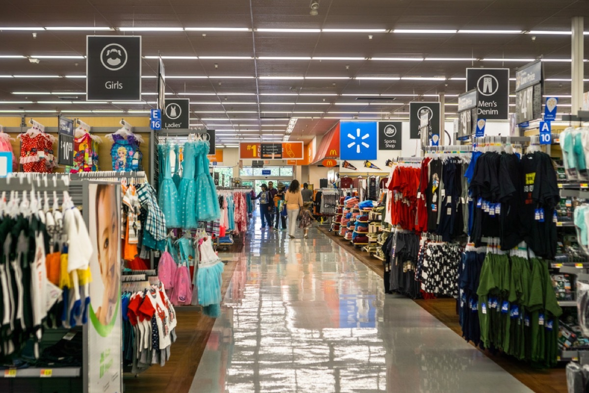 aisles of clothing on display at walmart