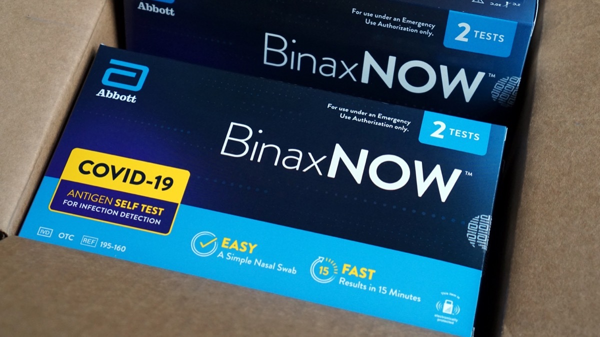 Shipment of BinaxNow Covid-19 antigen test kits.