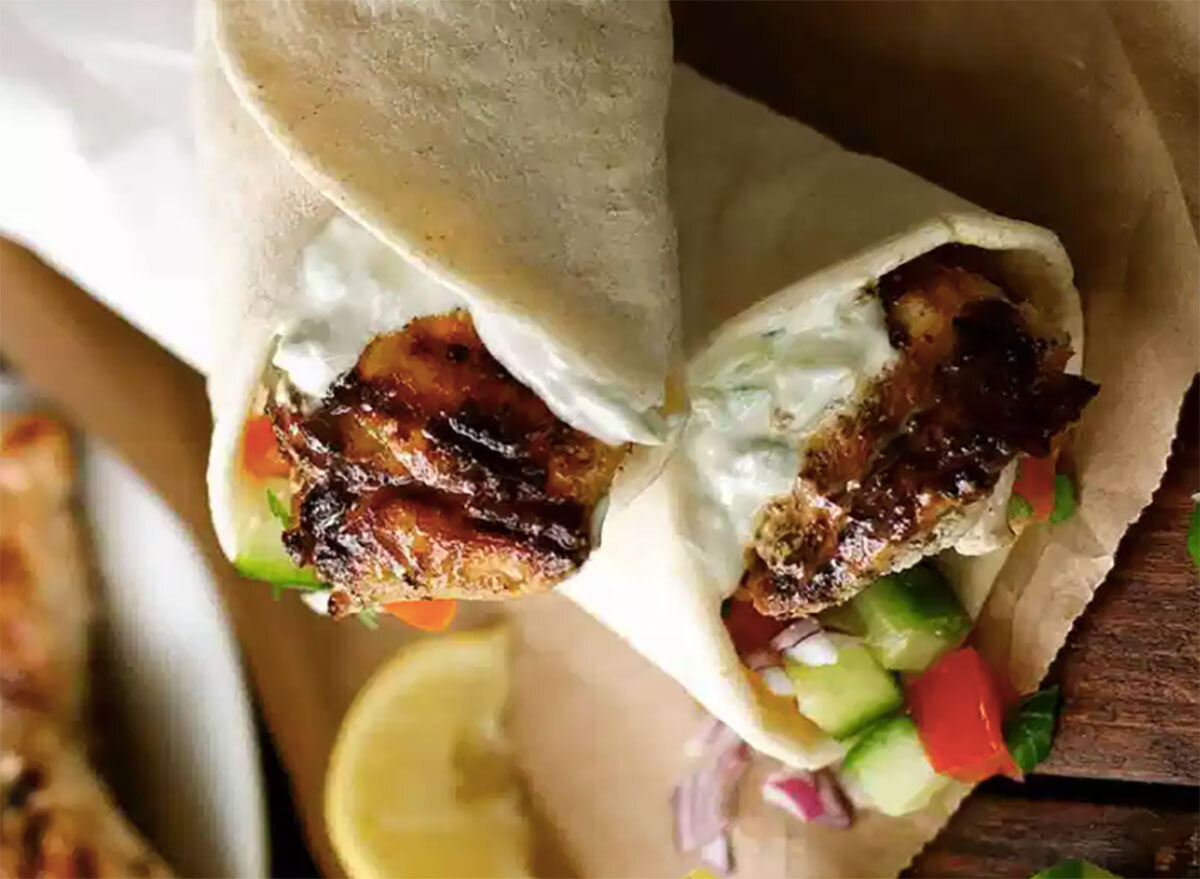 two greek chicken gyros