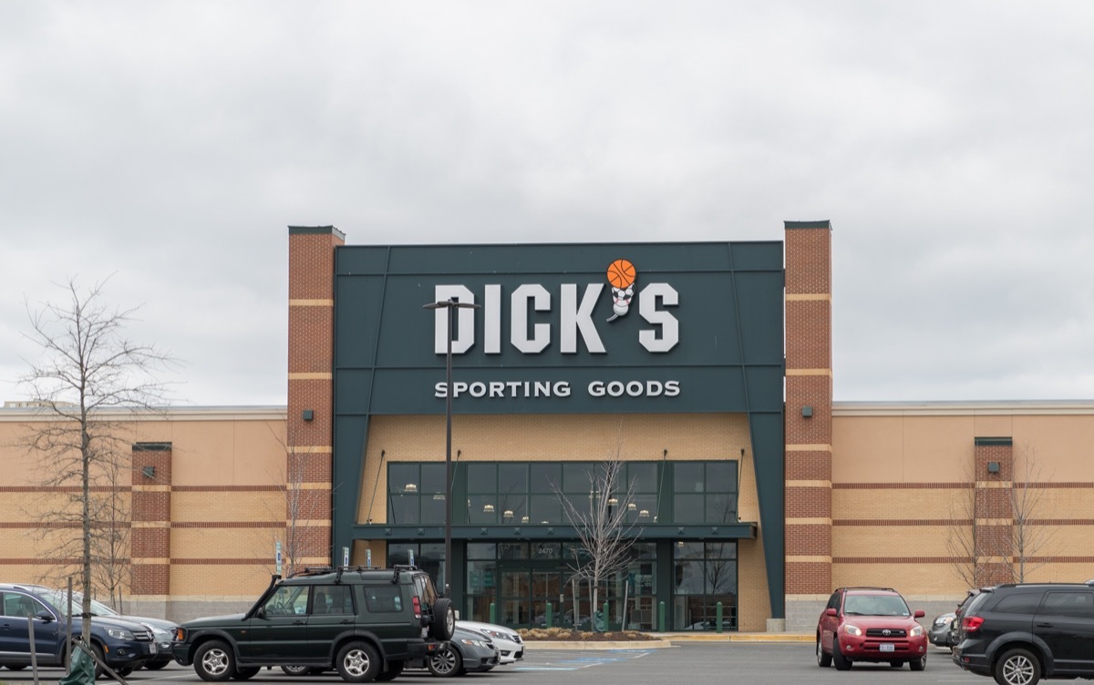 the outside of and parking lot next to a sporting goods store in Philadelphia, Pennsylvania