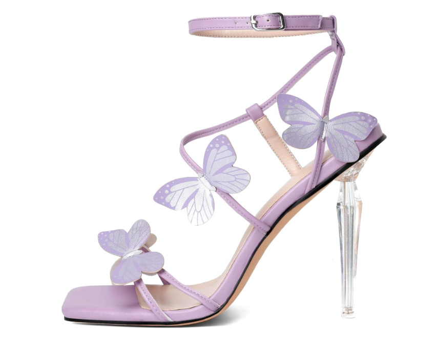 purple high heels with butterflies