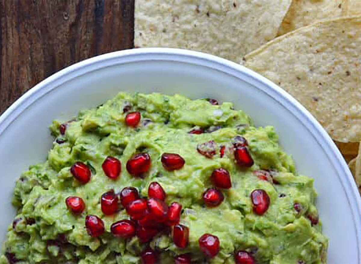 pomegranate guacamole in bowl