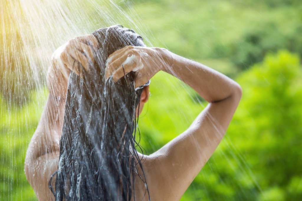 woman showering