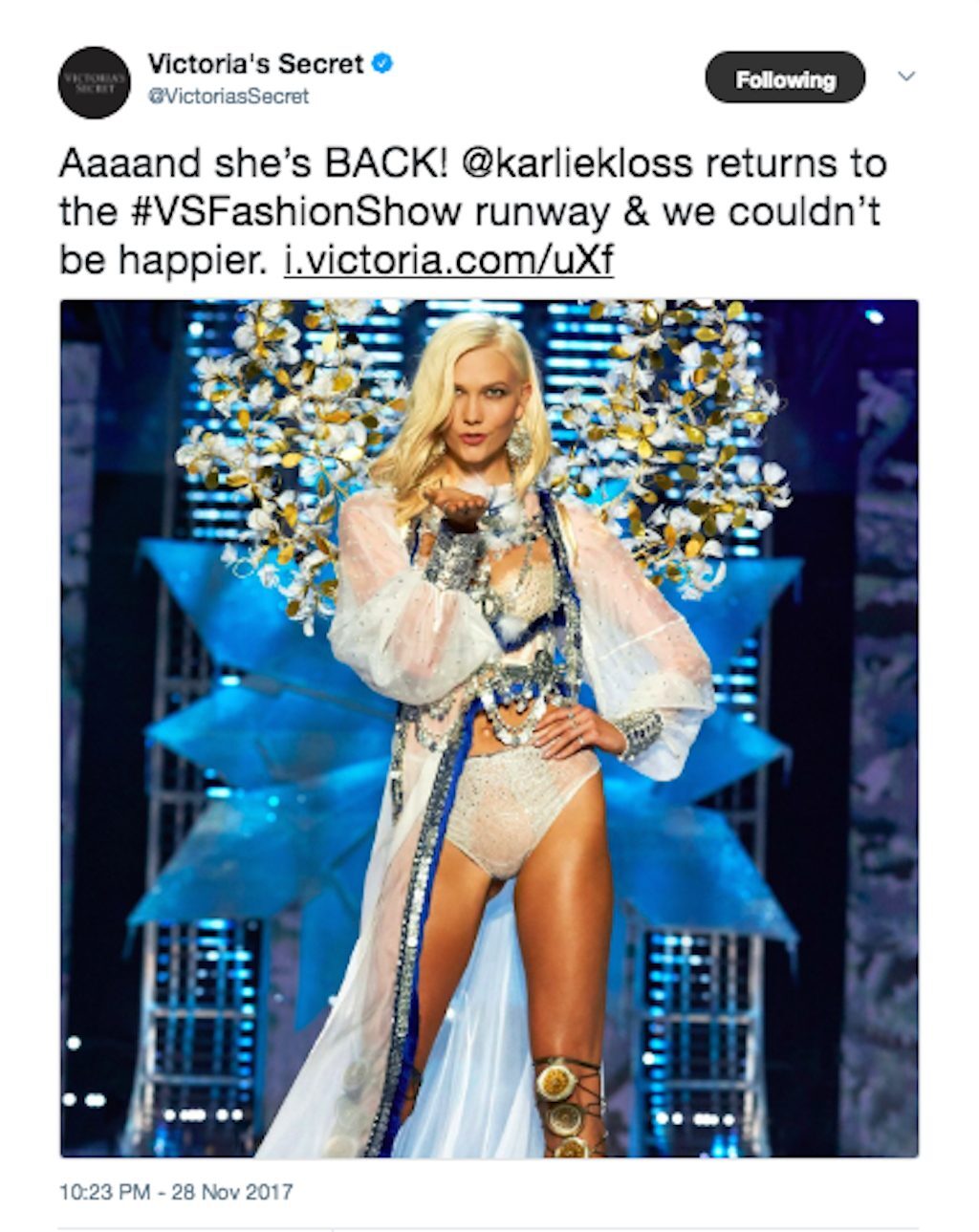 Karlie Kloss at the Victorias Secret Fashion Show