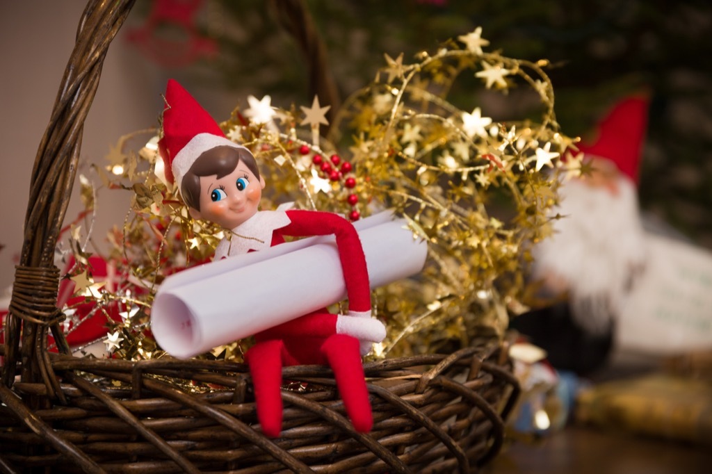 Elf on the shelf holding paper