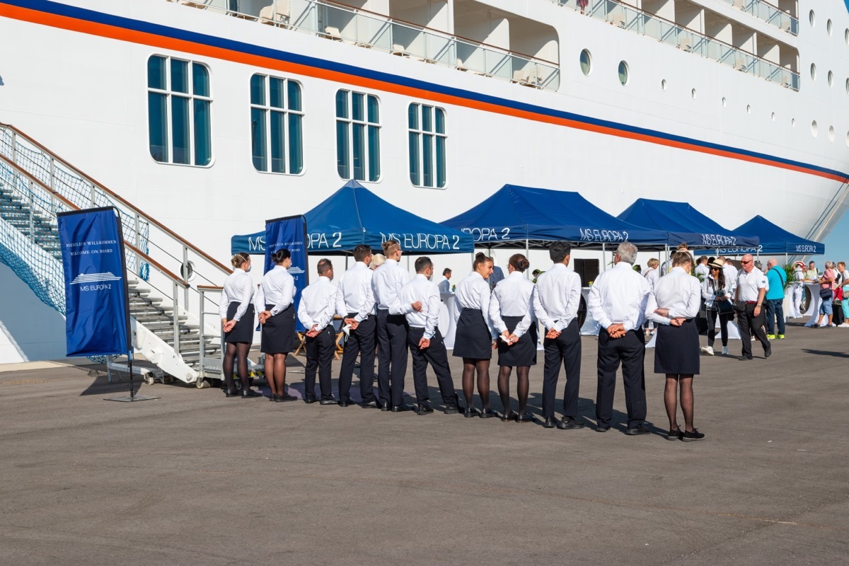 Cruise Staff Lined Up Outside