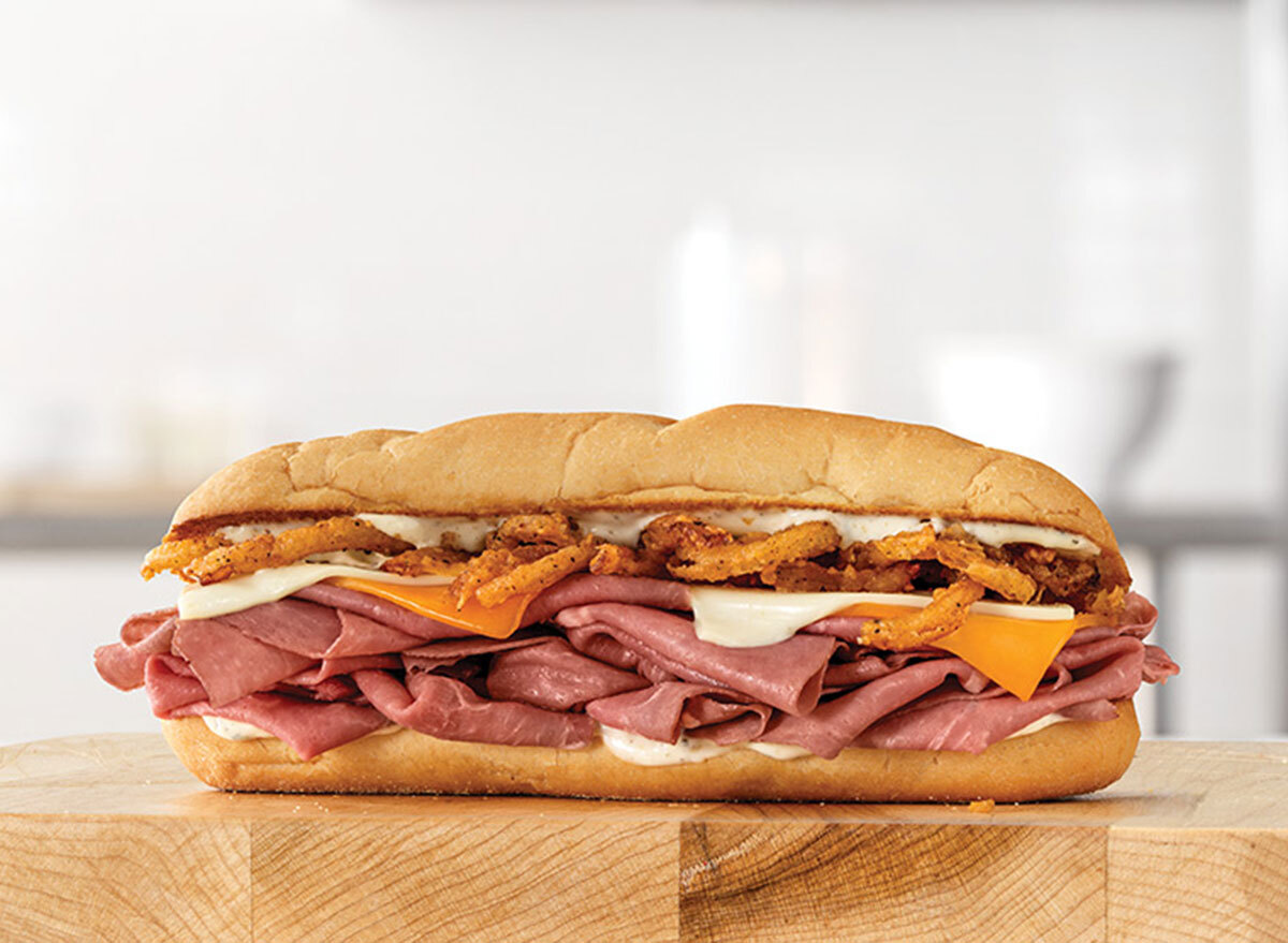 arbys three cheese roast beef sandwich