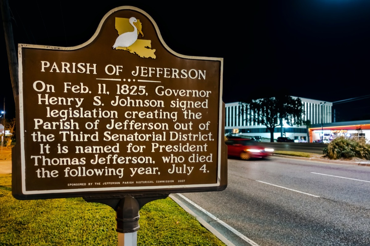 Information plaque regarding the Parish of Jefferson