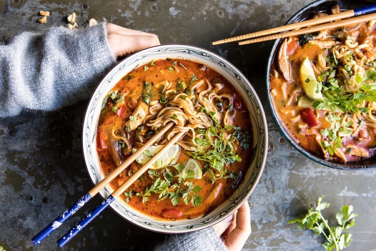 bowl of thai peanut chicken ramen