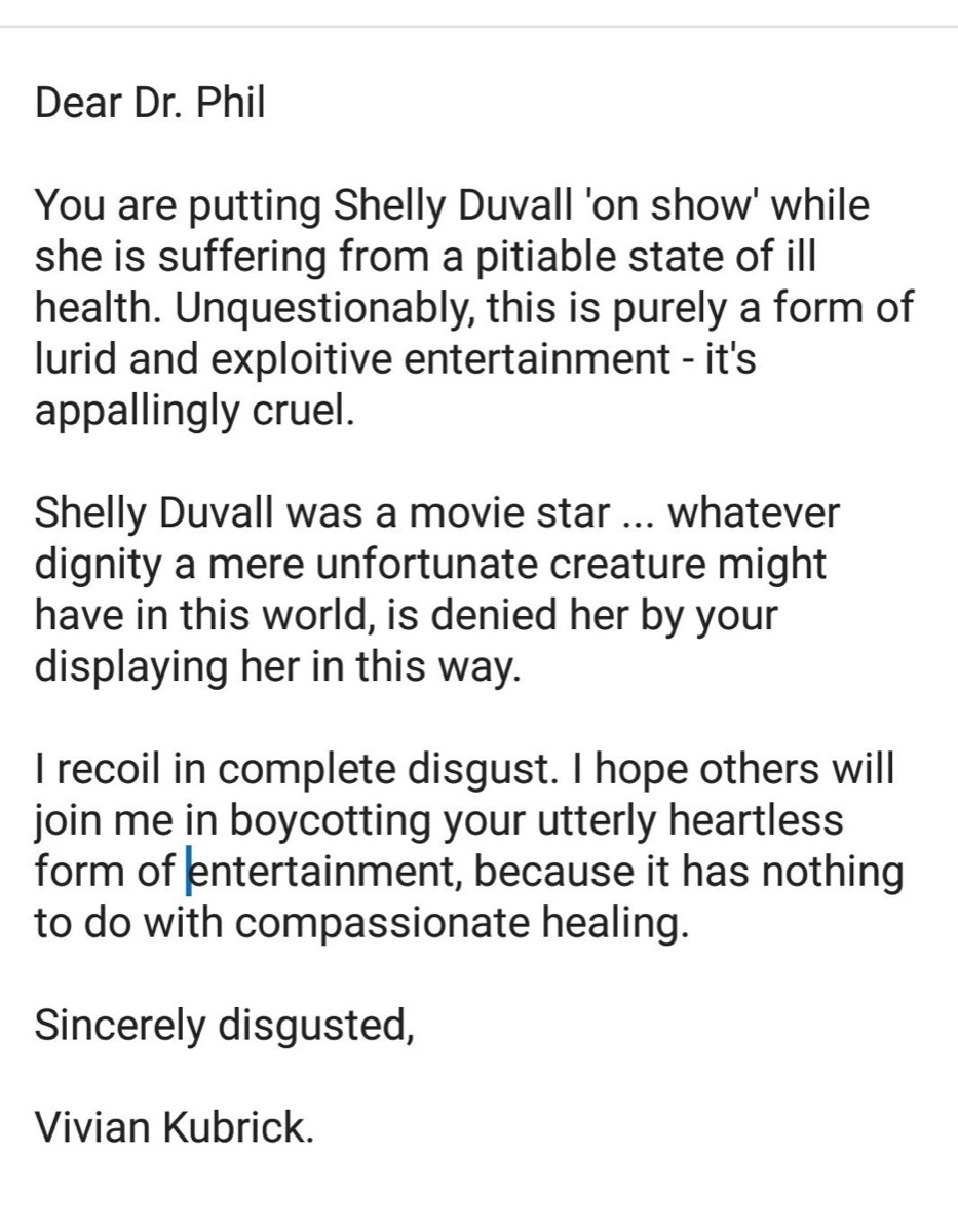 Vivian Kubrick's open letter to Dr. Phil