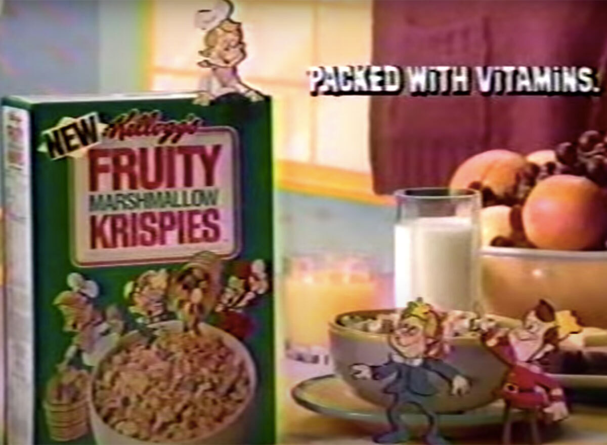 box of fruity marshmallow krispies from vintage commercial