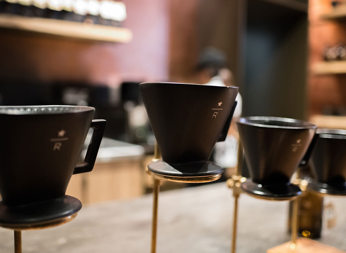 Starbucks pour over Reserve coffee at location