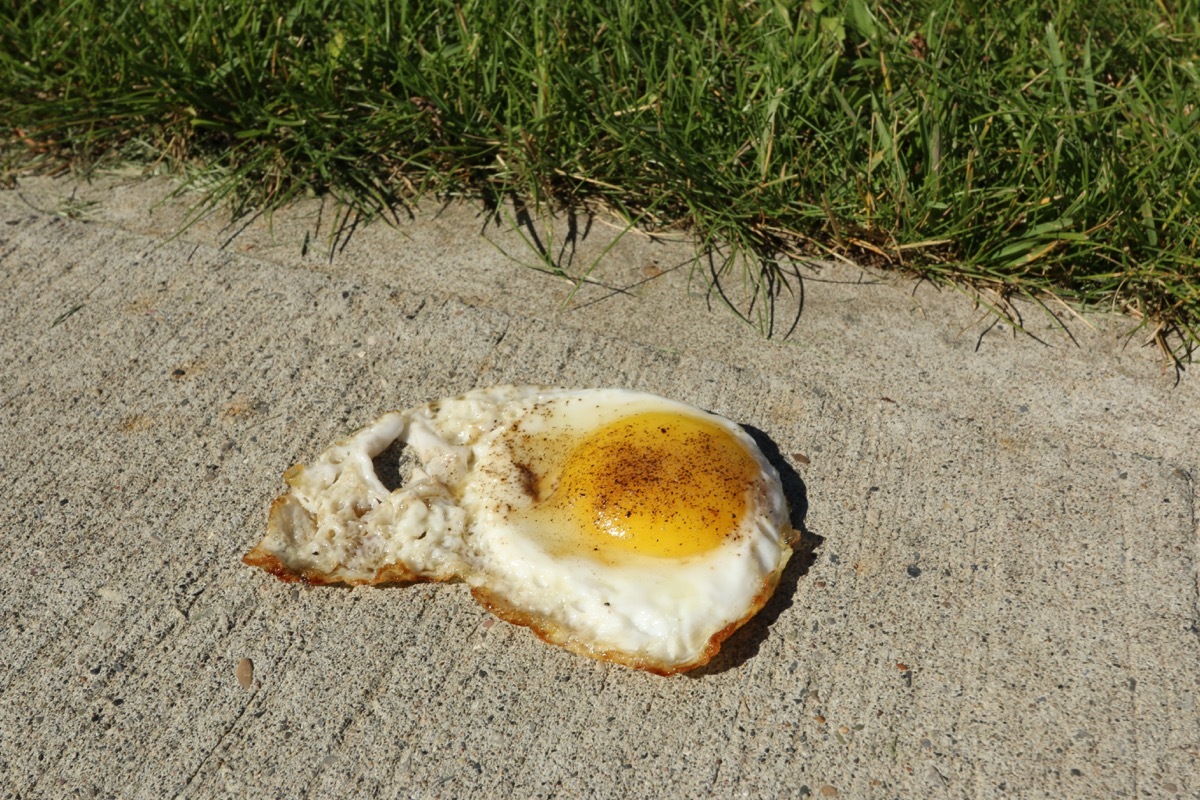 fried egg on a sidewalk