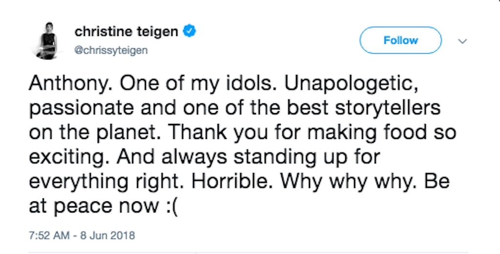 chrissy teigen reacts to anthony bourdain death