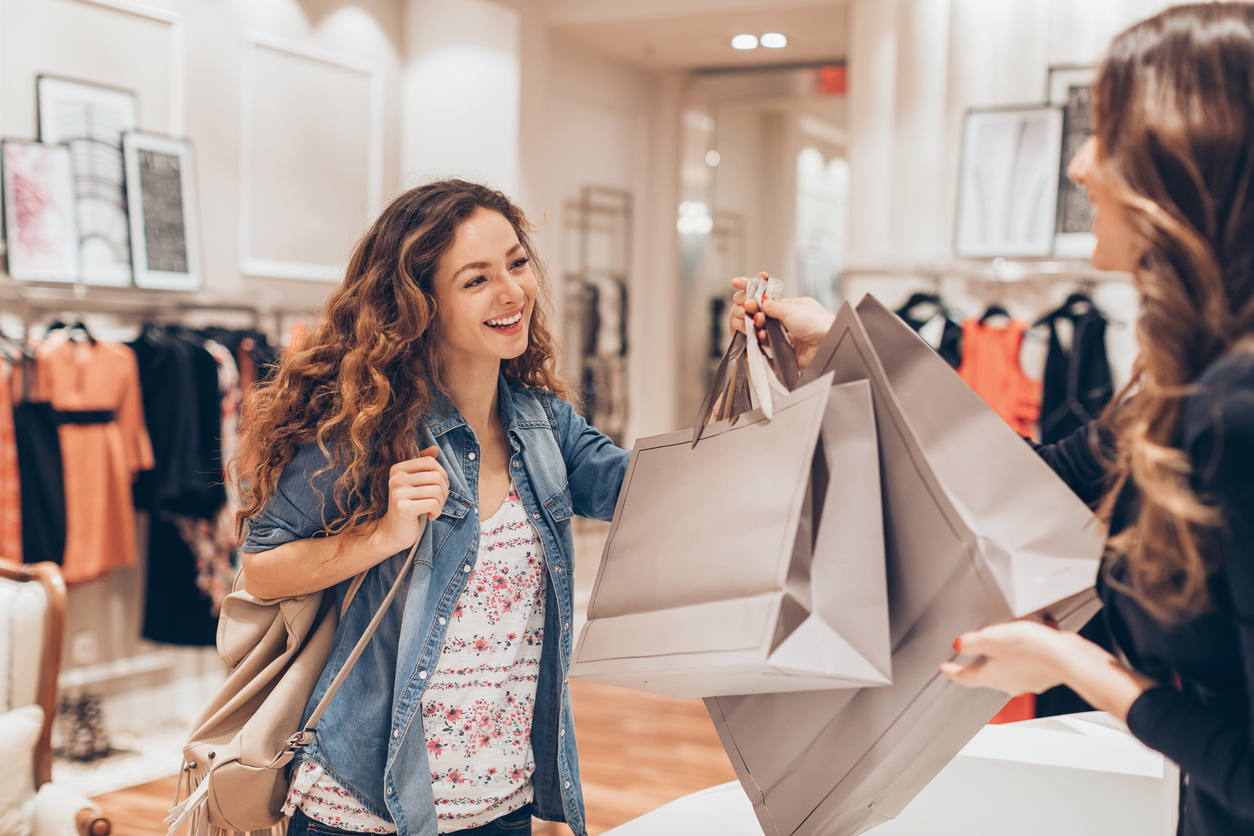 A young woman shopping at a department store