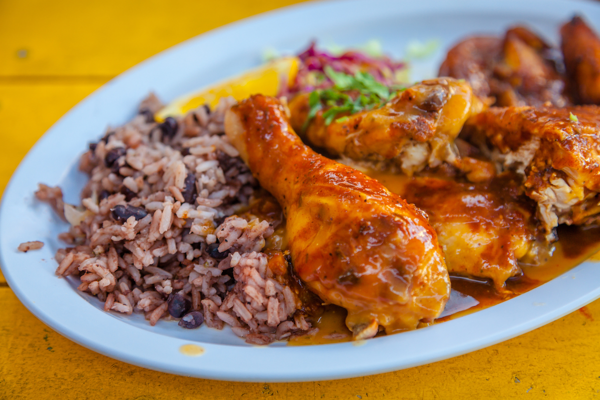 Caribbean food, jerk chicken