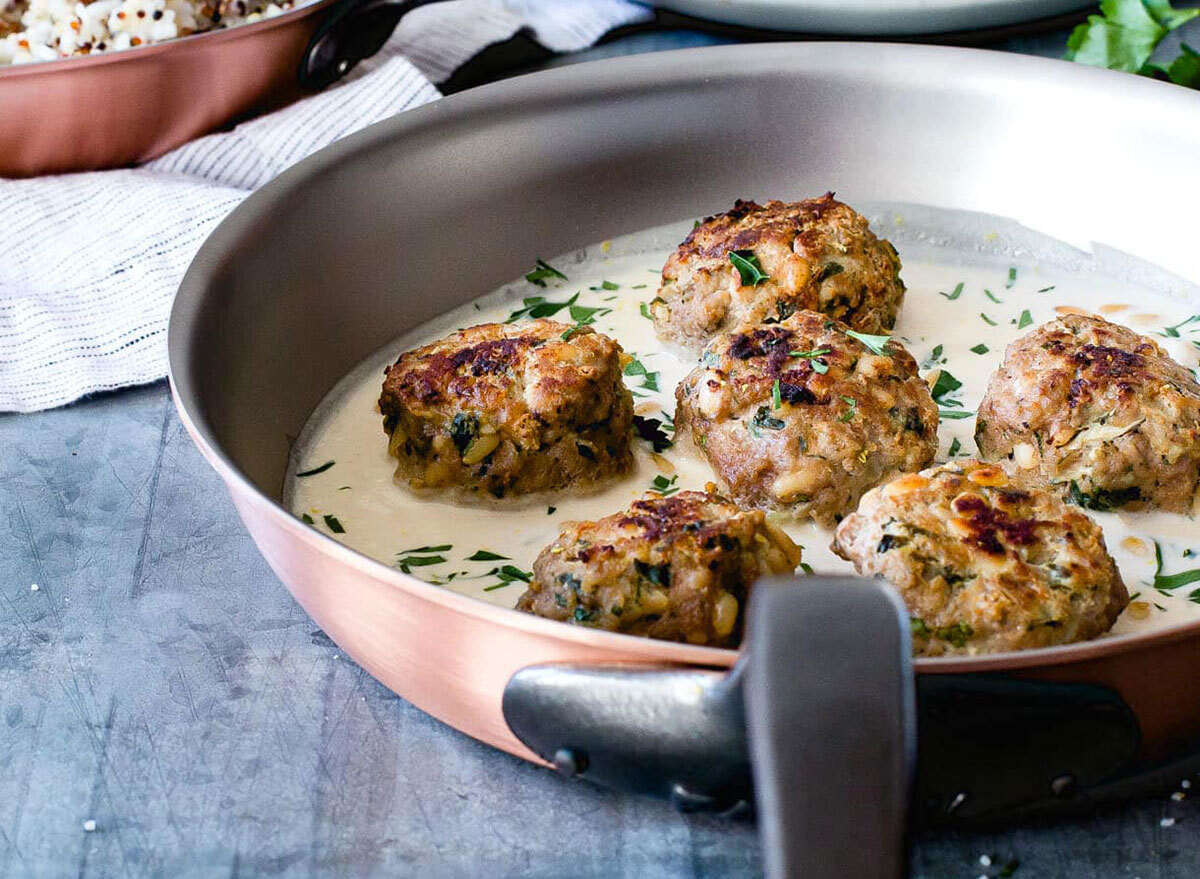 lemon cardamom meatballs in a pan