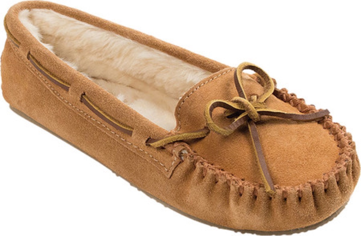 brown faux fur moccasins