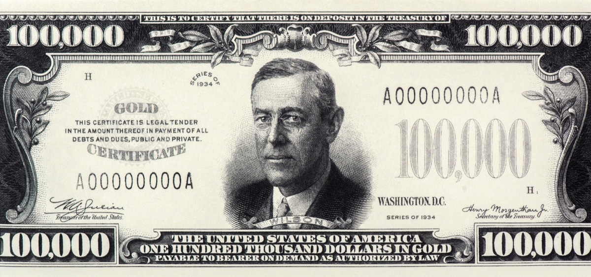 President Woodrow Wilson, United States of America - USA 100,000 Dollars Banknotes