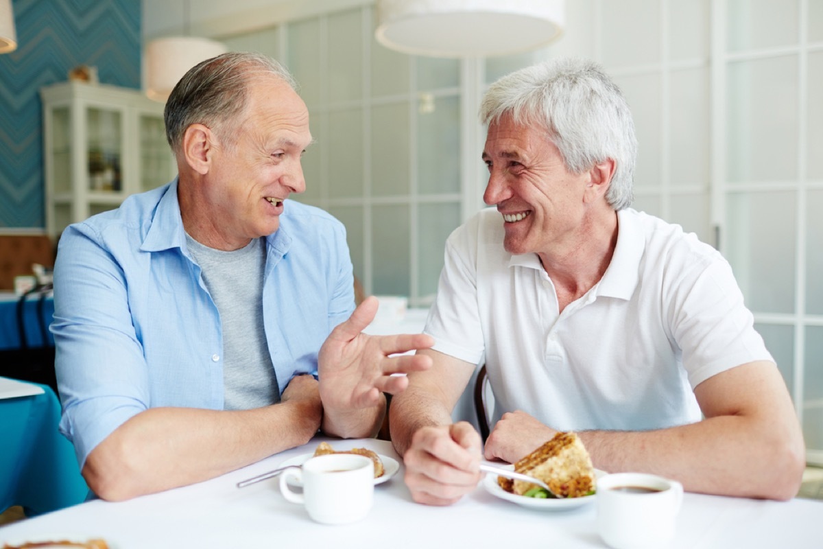 older men talking at breakfast, long marriage tips