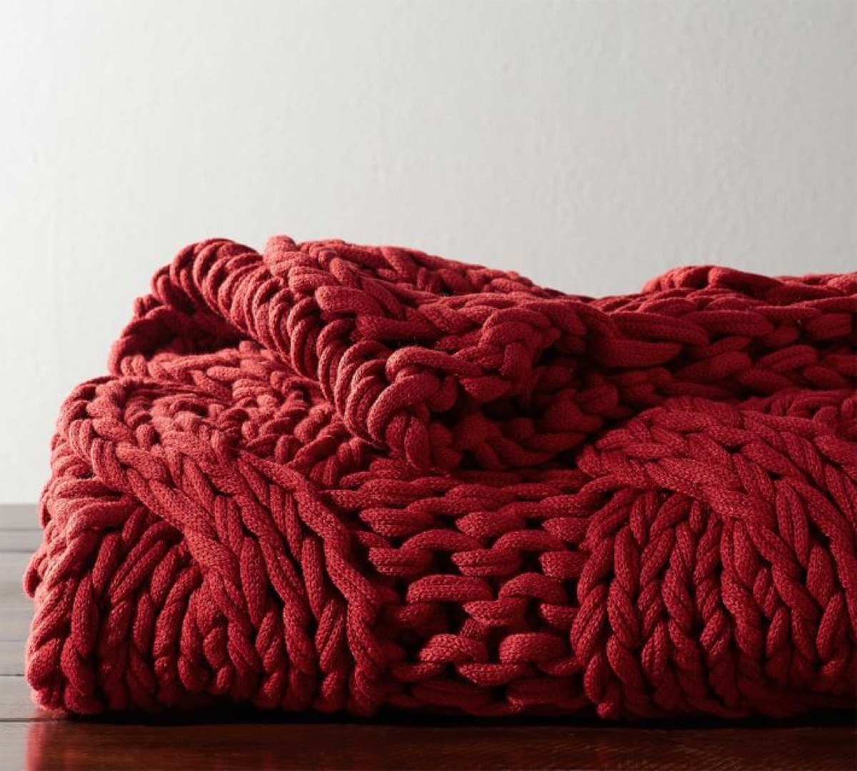 burgundy cable knit throw