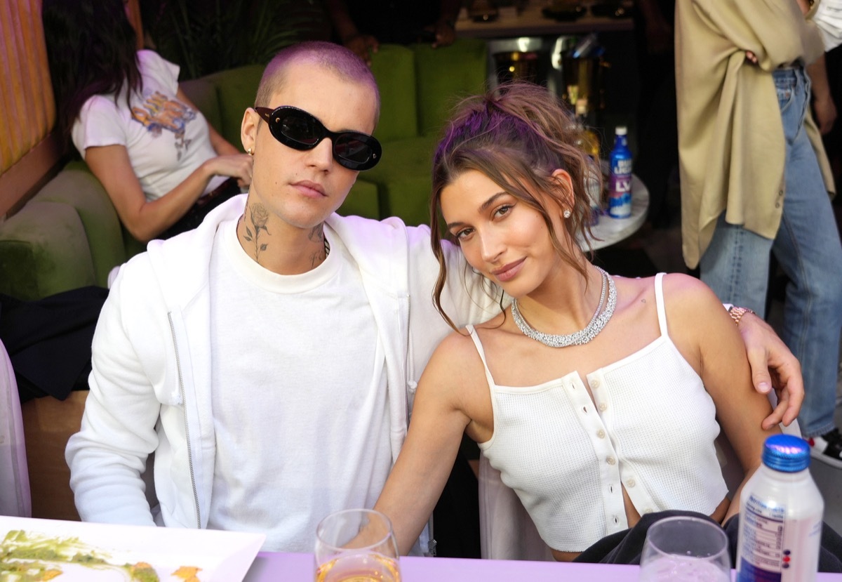 Justin and Hailey Bieber at Super Bowl LVI in 2022