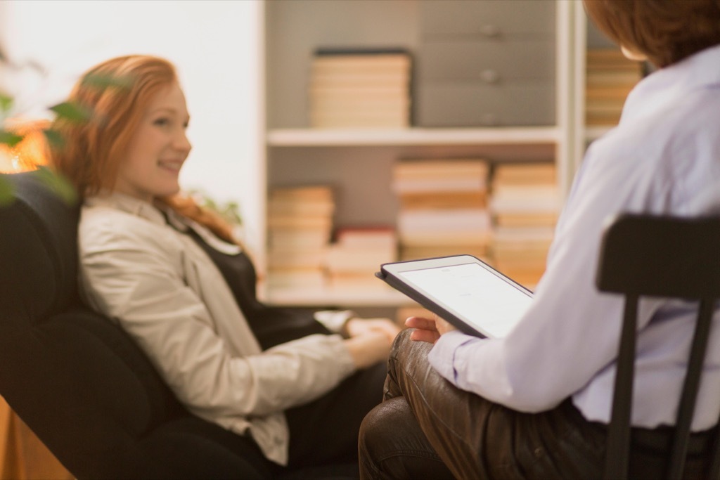 woman in therapy smiling health tweaks over 40