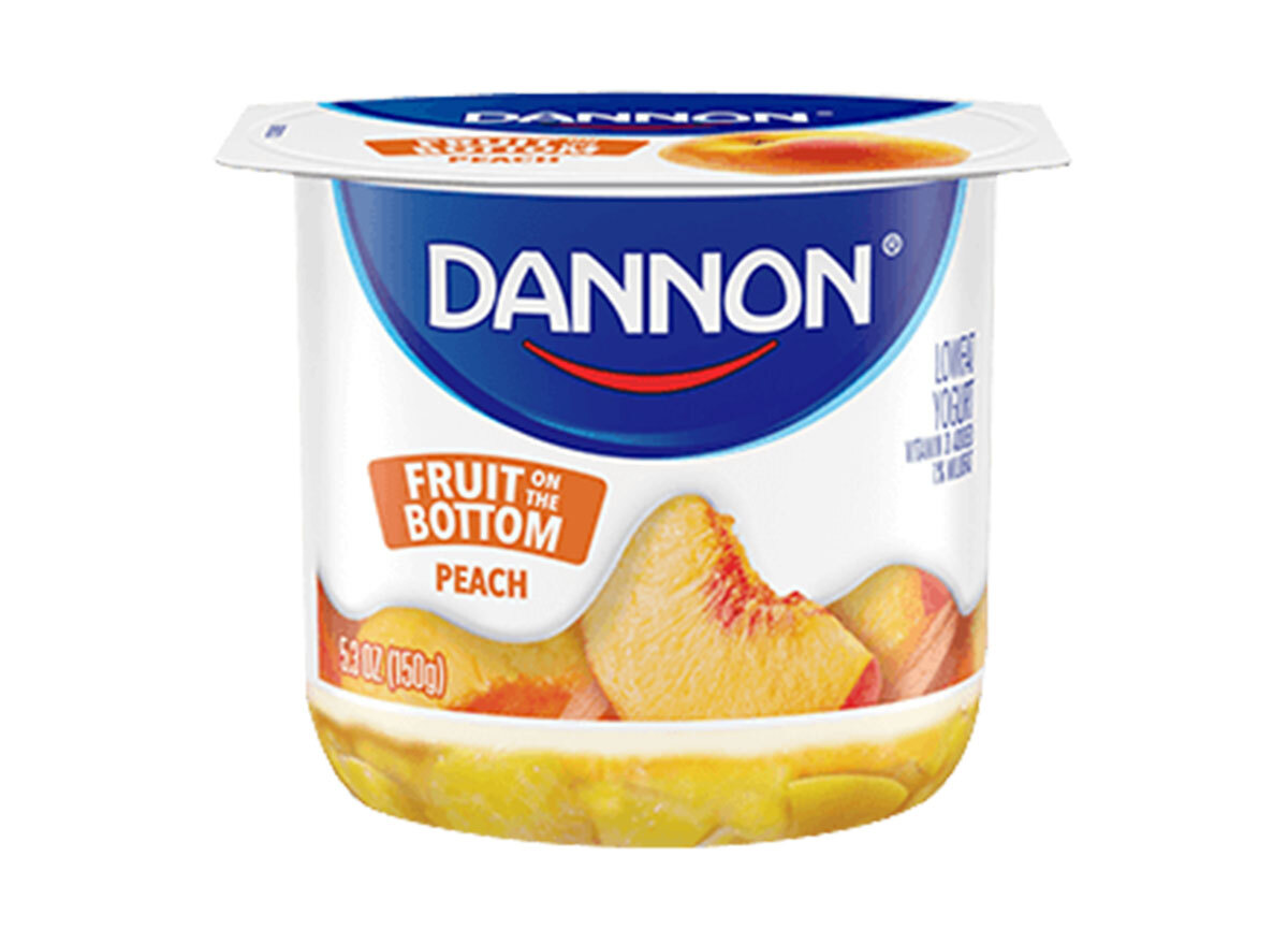 Dannon peach fruit on the bottom yogurt 5.3 oz cup