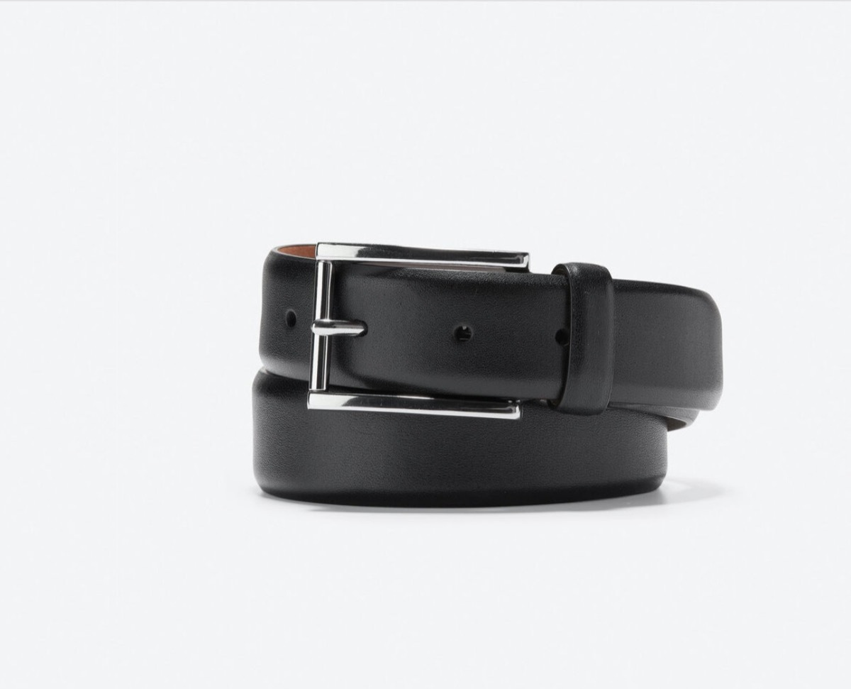 black leather belt with silver buckle