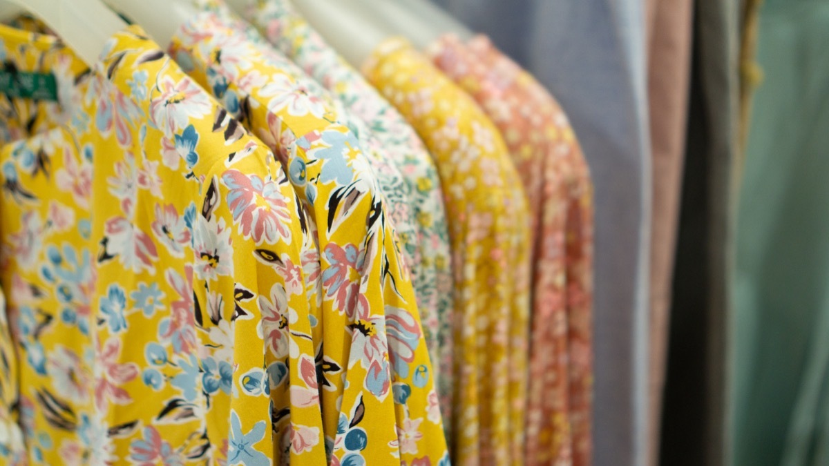 patterned clothing hanging on the rack