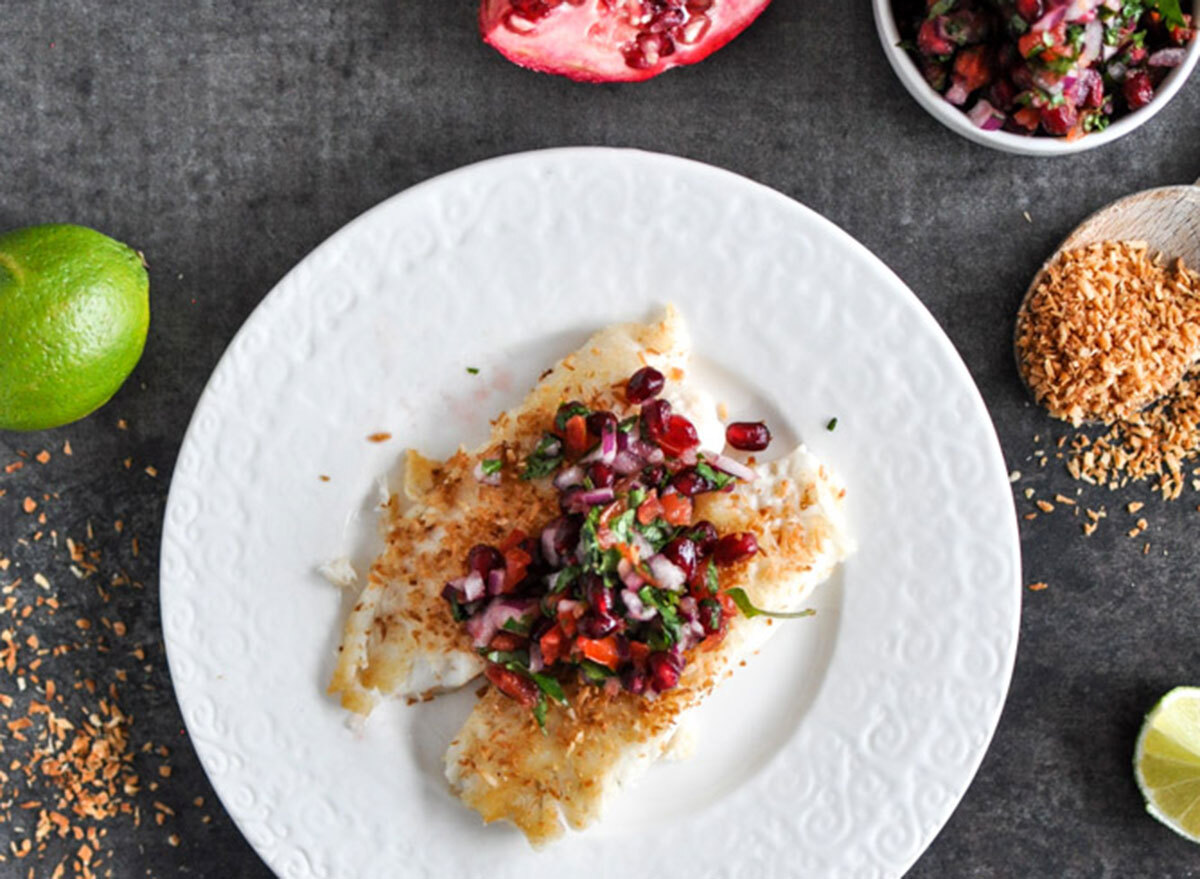 coconut tilapia with pomegranate salsa