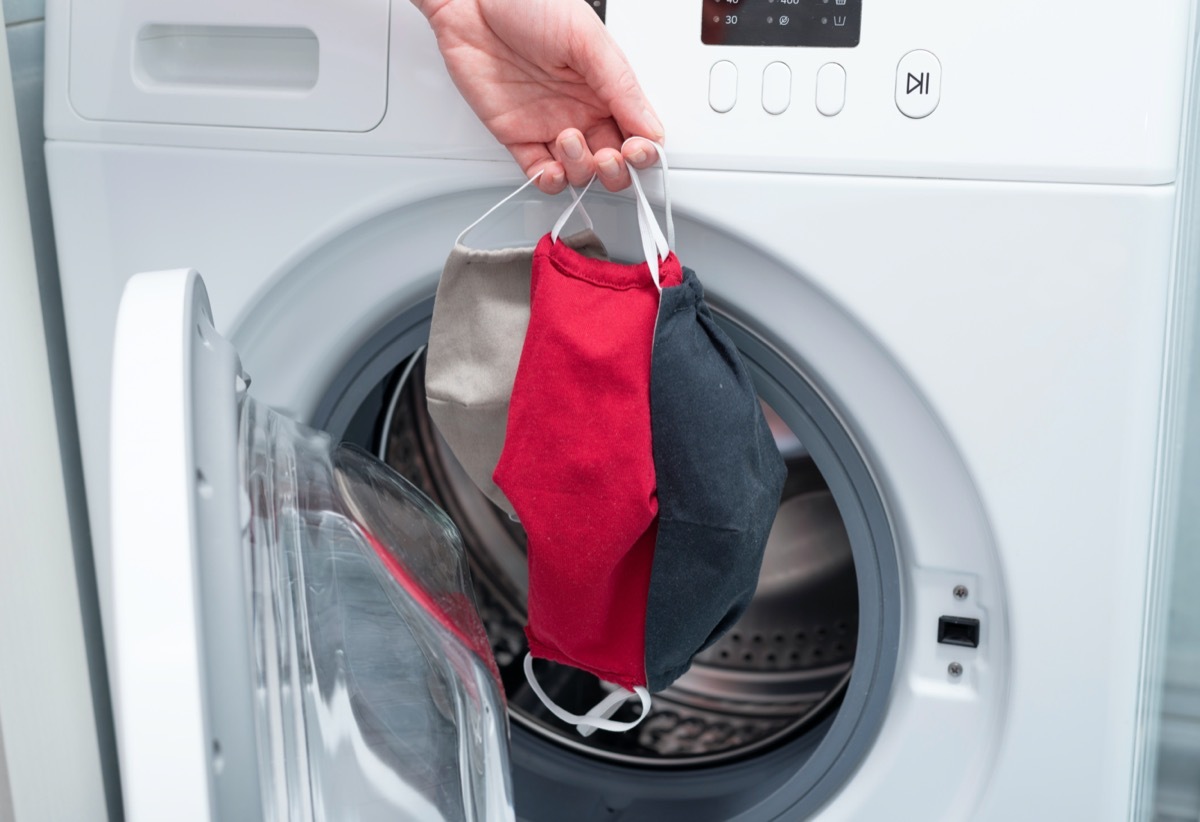 Reusable homemade cloth face mask before washing in the washing machine