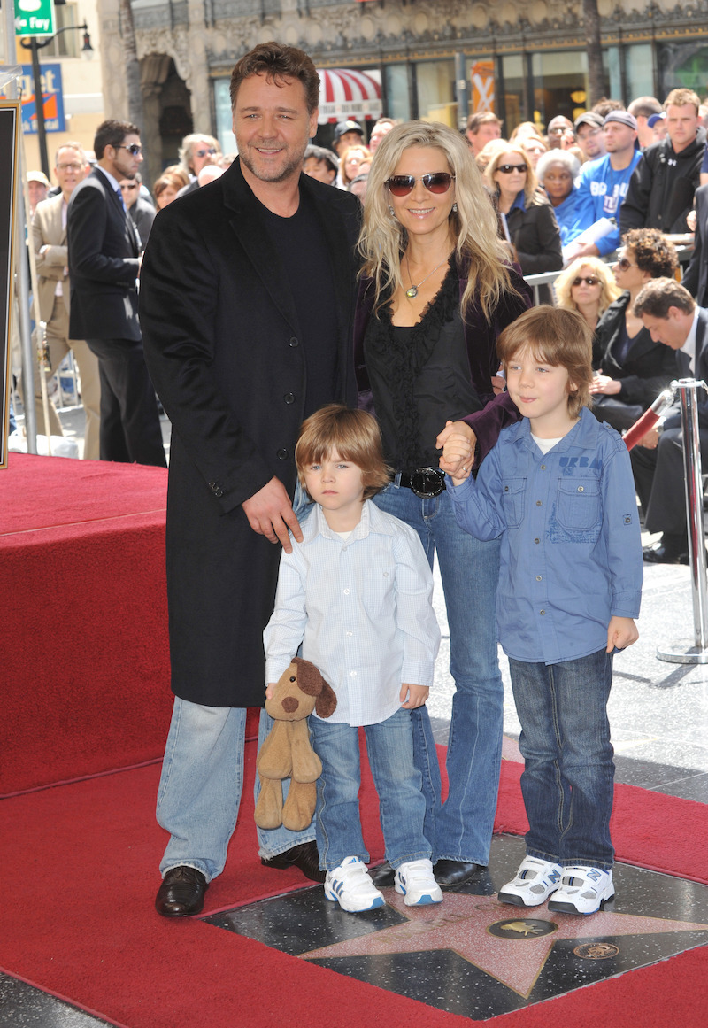 Russell Crowe, Danielle Spencer, and their sons at his Hollywood Walk of Fame ceremony in 2010