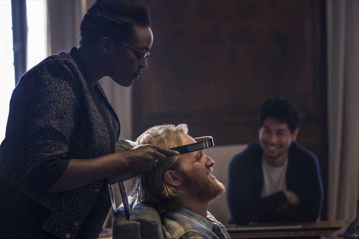 Wunmi Mosaku, Wyatt Russell, and Ken Yamamura in Black Mirror