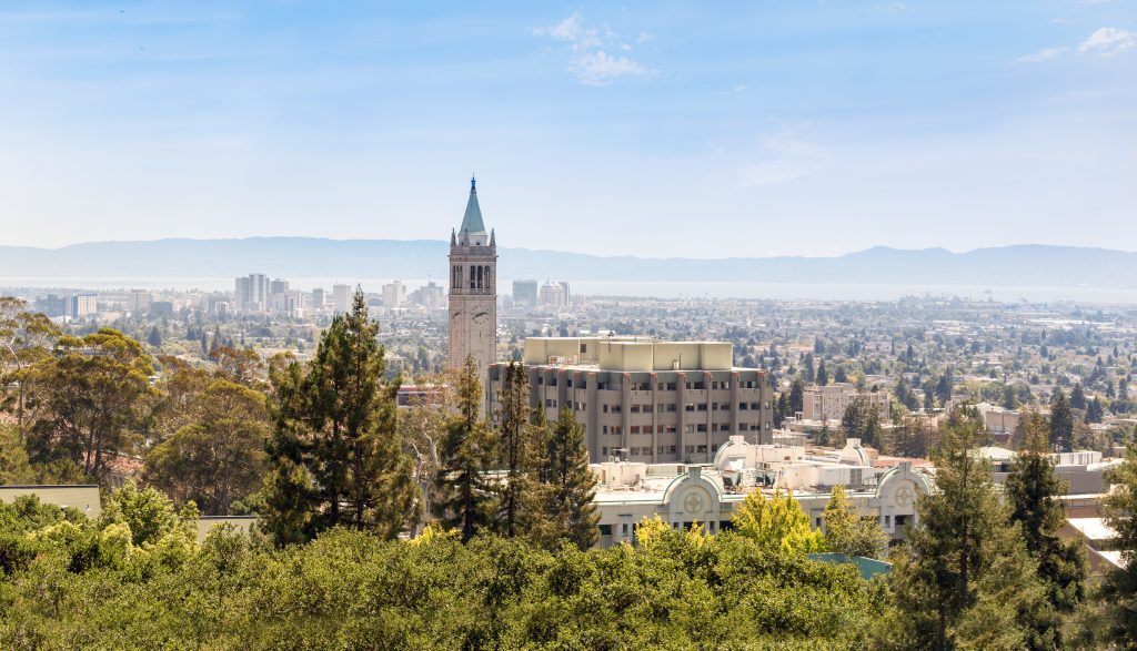 Berkeley University with clock tower and city view.