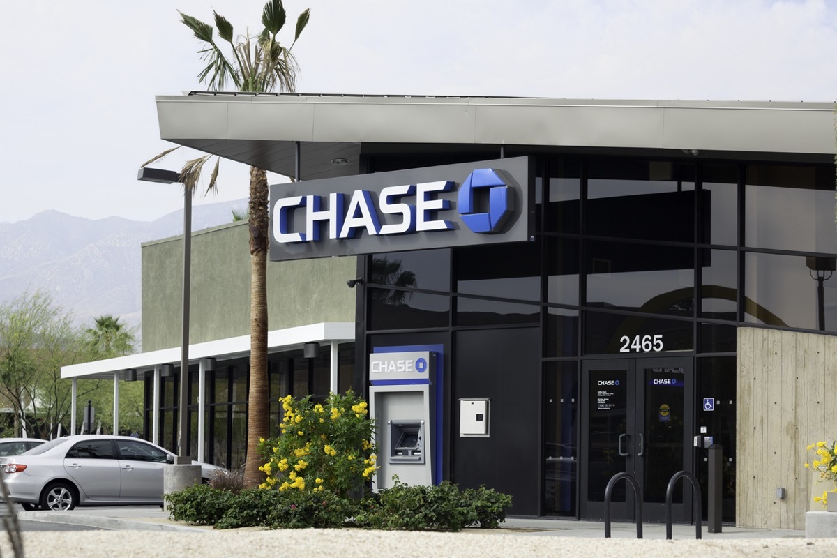 Palm Springs, California, USA - May 5, 2013: A Chase Bank branch and ATM in Palm Springs. JPMorgan Chase Bank, or Chase, has more than 5100 branches and is one of the big four banks of the United States.