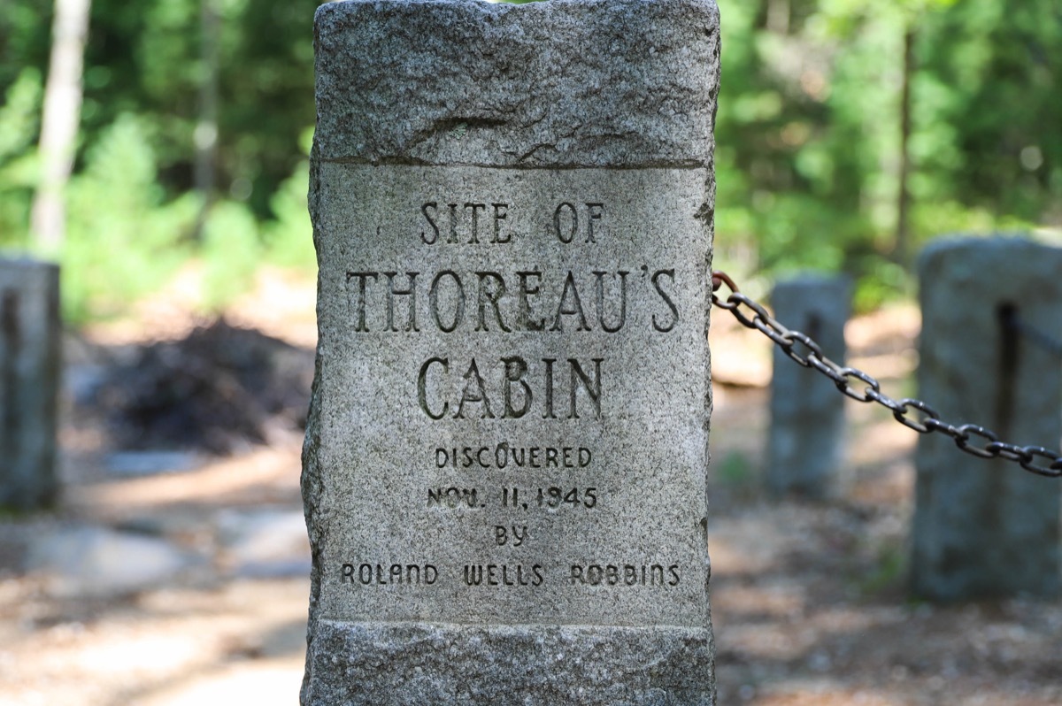 site of throeaus cabin marker thoreau