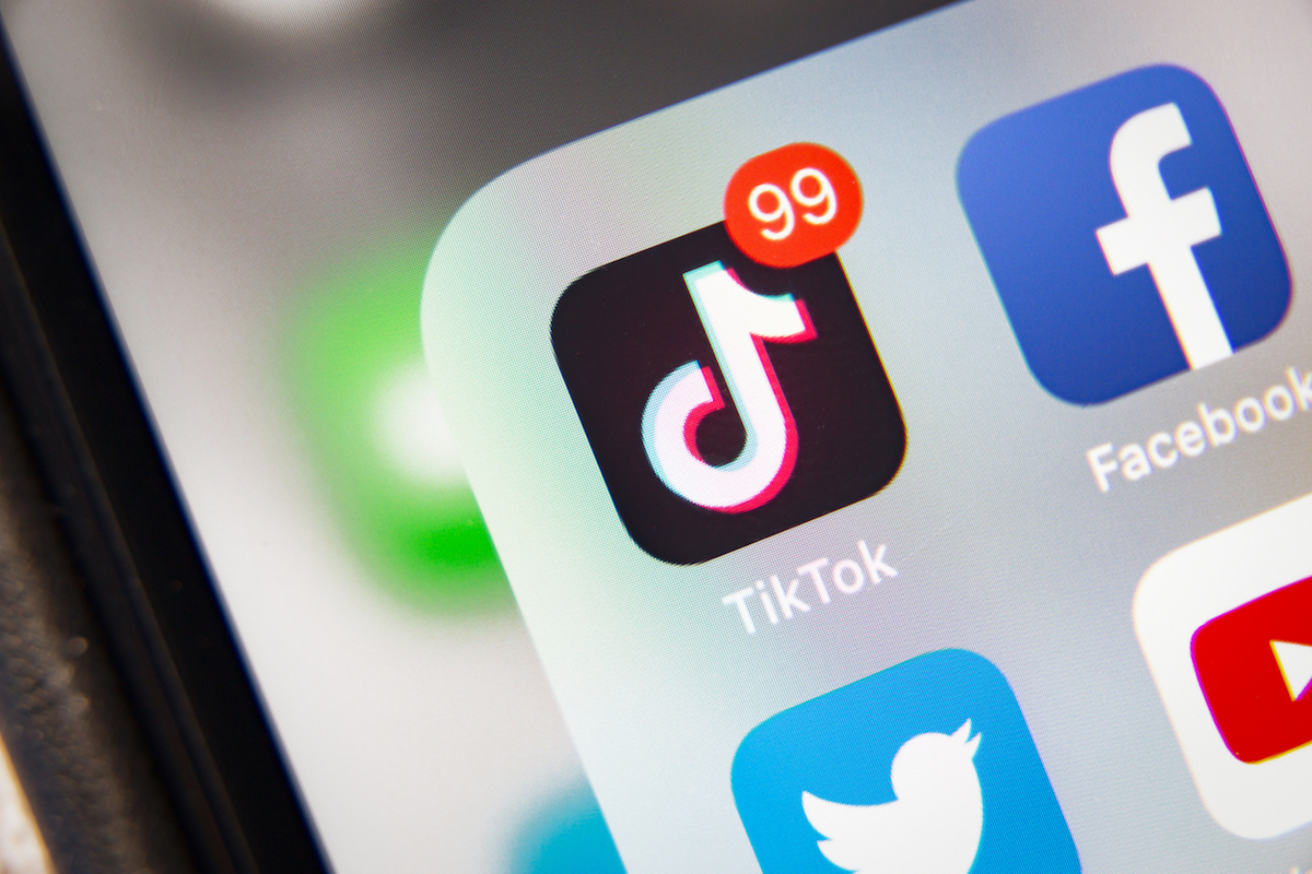 Tyumen, Russia - January 21, 2020: TikTok and Facebook application on screen Apple iPhone XR