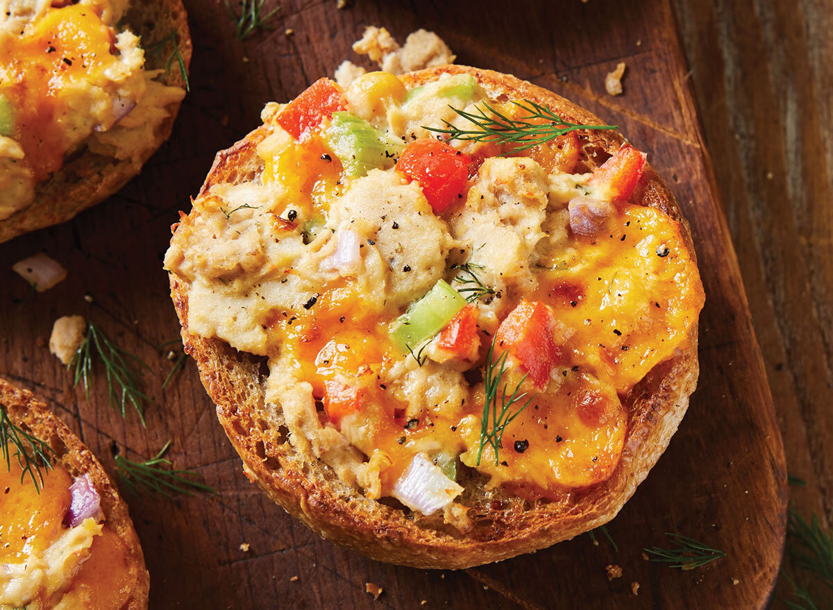 tuna veggie melts on a cutting board with herbs