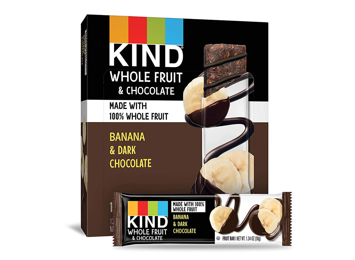 box of kind banana and dark chocolate bars