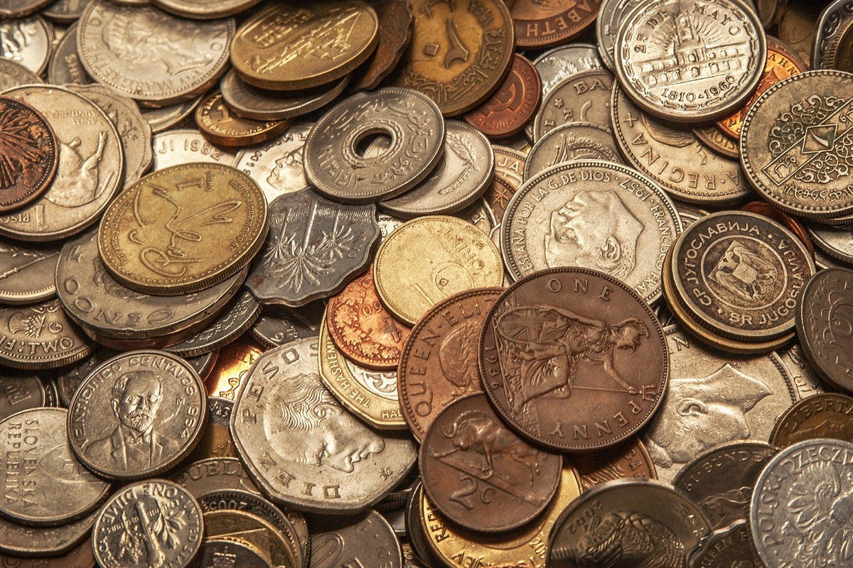 Pile of world coins