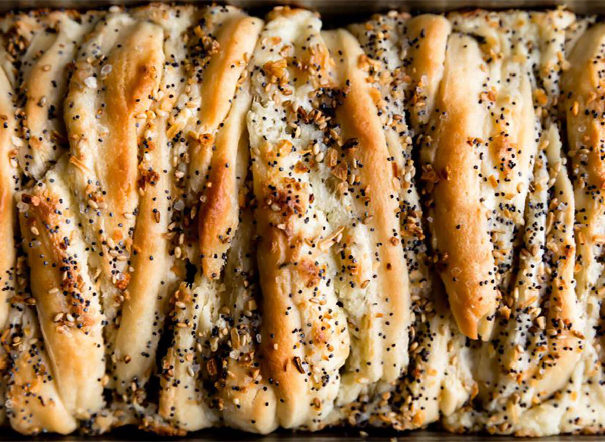 everything bagel pull-apart bread loaf closeup