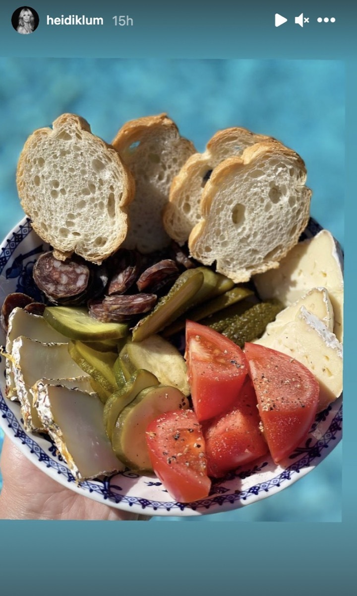 plate of meat and cheese from heidi klum's instagram stories