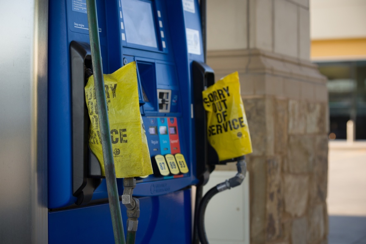 MIAMI, USA, SEPTEMBER 07 2017: Gas pump depleted. Hurricane Irma storm Florida caused shortage of gasoline at the stations. Fuel station is out of service due to lack of fuel.